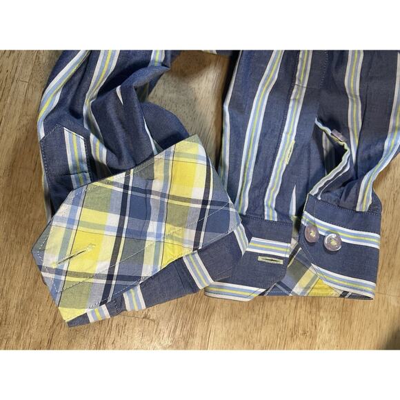 Jared Lang Flip Cuff Striped Shirt Size XL Mens 100% Cotton Denim Blue Stripes - Picture 6 of 11